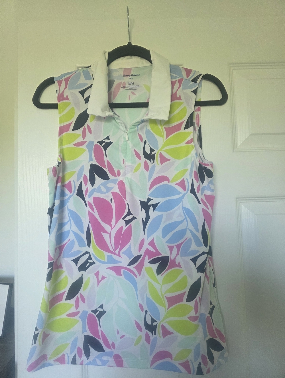 Tommy Bahama Pastel Leaf-Print Zip Polo Tank - Pink, Blue, Lime, Navy, White